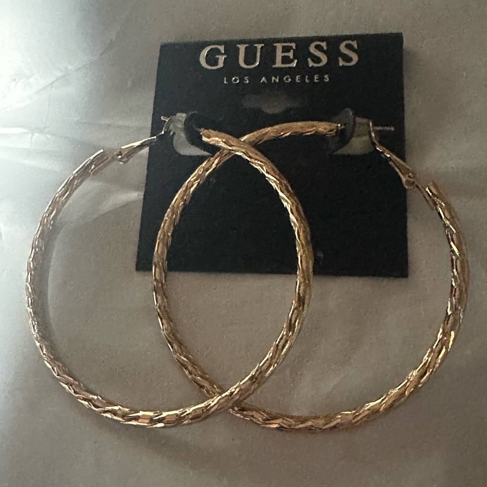 Guess Textured Gold Hoop Earrings